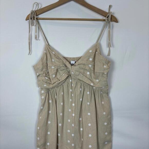 Old Navy Cropped Twist-Front Smocked Polka Dot Linen Blend Jumpsuit (M) - Picture 3 of 8